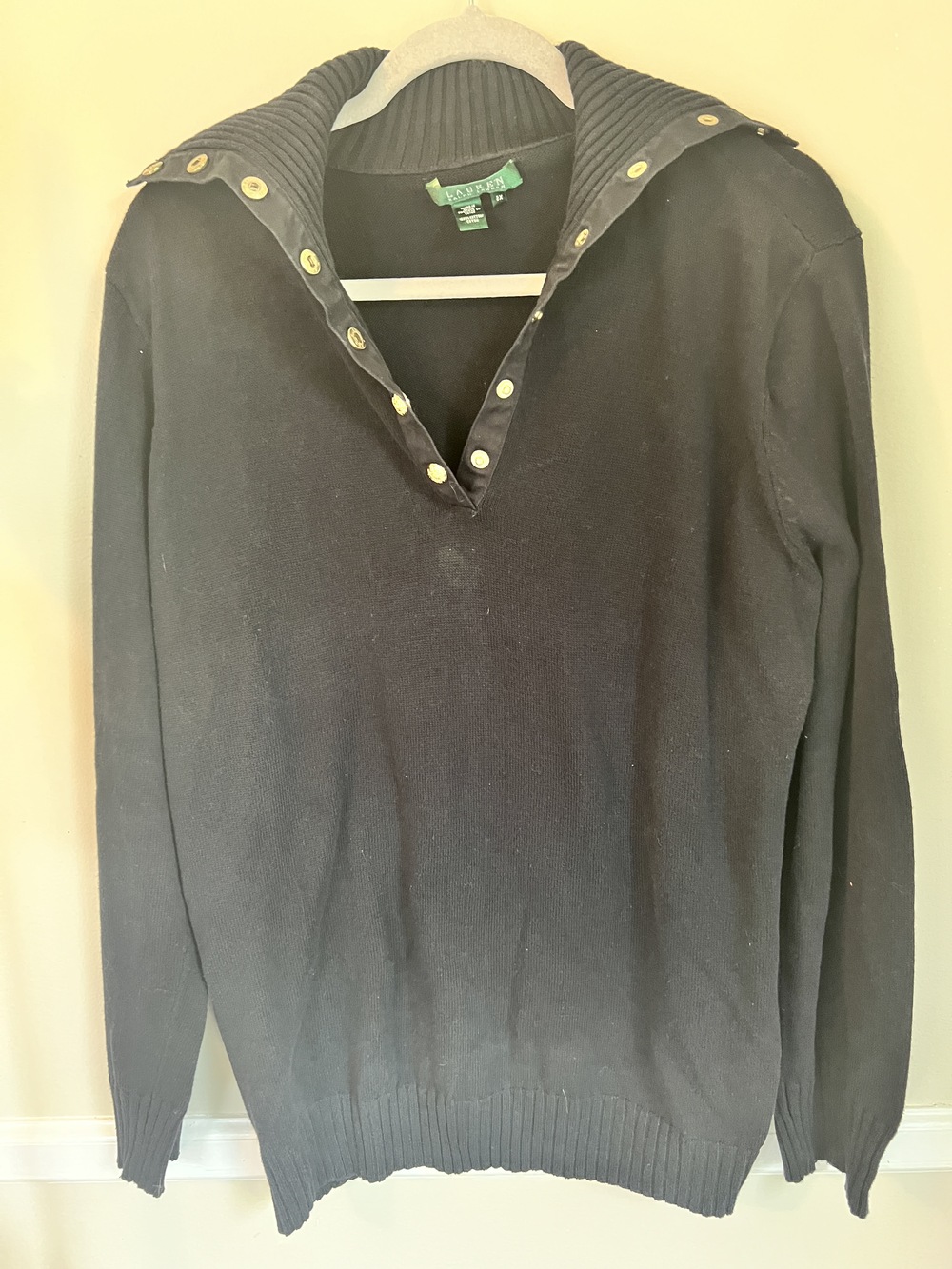 Ralph Lauren Women's Sweater Black Size 2X Cotton Shawl Collar Snap Pullover